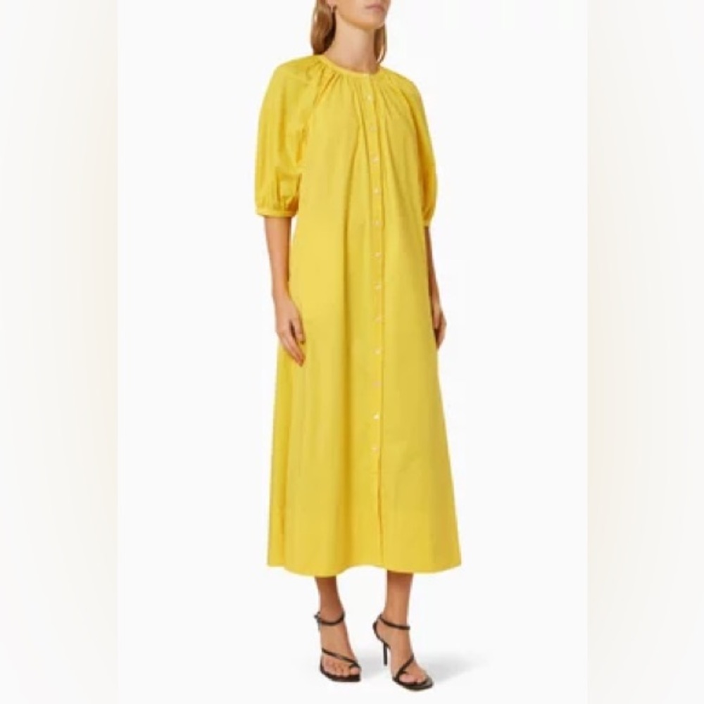 STAUD Sunny Yellow Vincent Dress in Cotton Poplin Medium